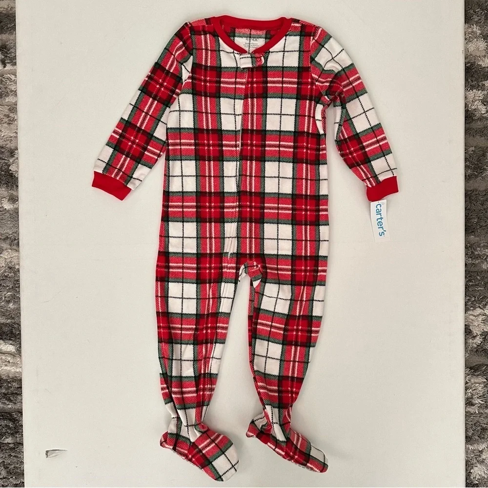 Carter's Red and White Plaid Footed One Piece Pajama Size 4T